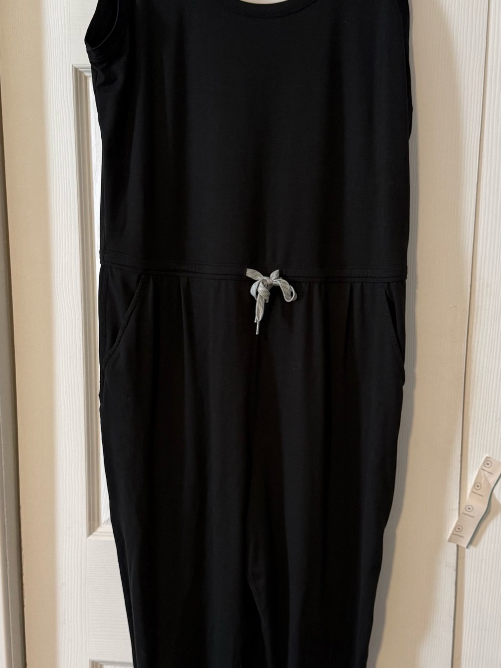 Vuori Black Sleeveless Jumpsuit with Gray Drawstring